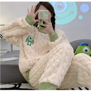 【臺灣現貨出】睡衣 女生睡衣 珊瑚絨保暖 加厚睡衣 秋冬季可愛女學生女士甜美法蘭絨家居服套裝