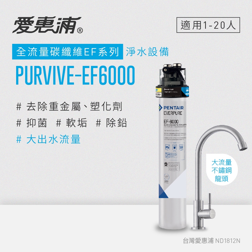 愛惠浦EVERPURE PURVIVE-EF6000淨水器(原廠技師安裝/刷卡分期0利率/多方案任選)