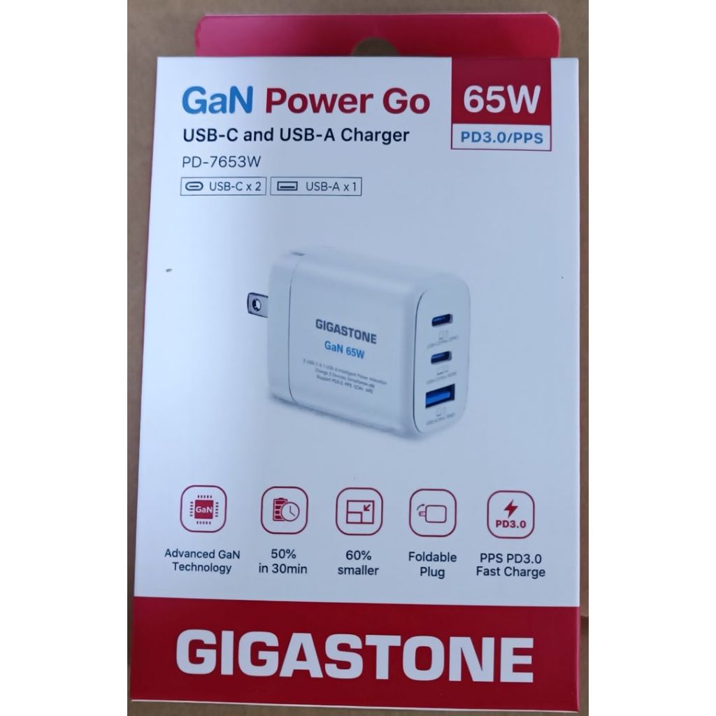 Gigastone GaN 65W氮化鎵Type-C三孔快充充電器+C to C充電傳輸線(支援iPhone15)