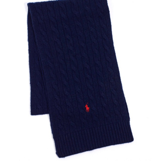深藍現貨Polo Ralph Lauren 小馬麻花 絞花 針織羊毛圍巾
