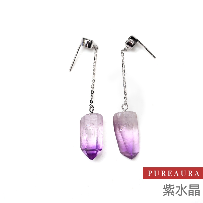 【Pureaura ® 純粹水晶寶石】頂級稀有克魯茲紫晶體(白托帕款)耳環