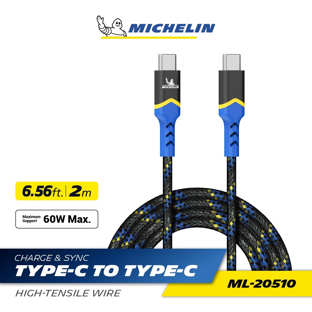 MICHELIN 米其林 TYPE-C to TYPE-C 充電傳輸線 總代理公司貨 高韌度 編織 快充 60W