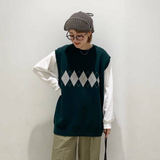 【SENSE OF PLACE】【UNISEX】經典菱格紋針織背心