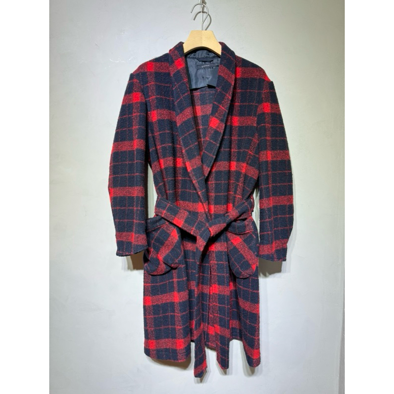 [LOU lect’S] RAGEBLUE 紅藍格紋 浴衣式長袍 羊毛格紋 綁帶外套 長大衣