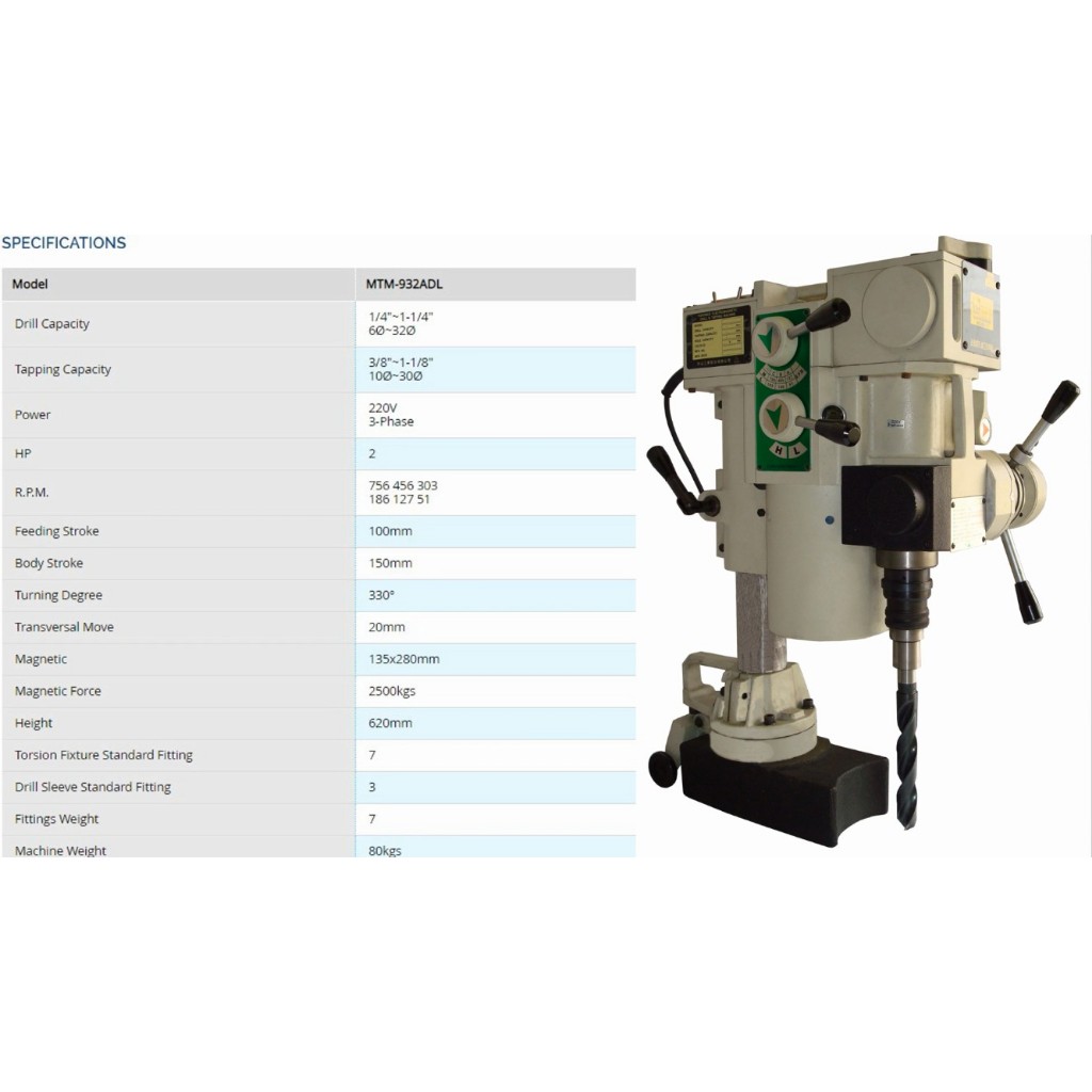 磁性自動鑽床MTM-932ADL磁鐵鑽孔機 磁鐵攻牙機 低噪音感應馬達磁性鑽孔攻牙機 絲攻刀 麻花鑽頭專用機 (含稅)