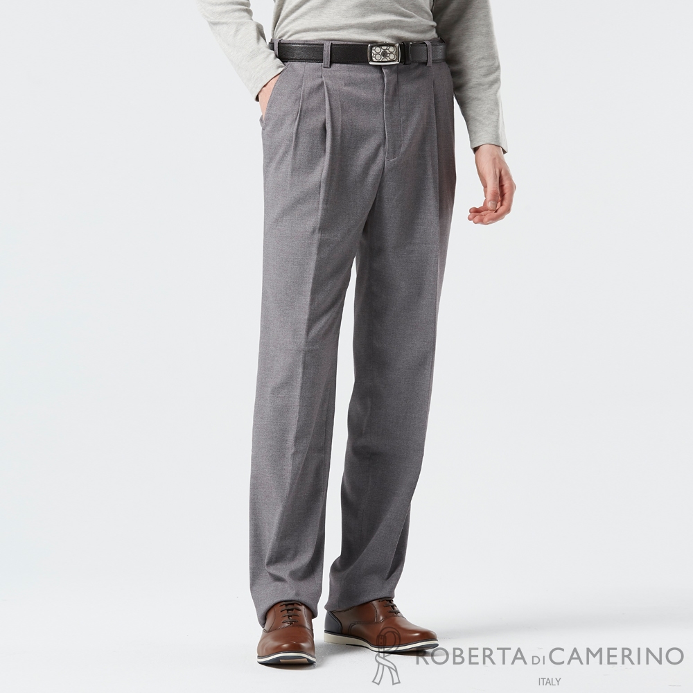 【ROBERTA 諾貝達】男裝 灰色打摺款西裝褲-彈性舒適穿搭-日本素材 台灣製 RTJ52-95