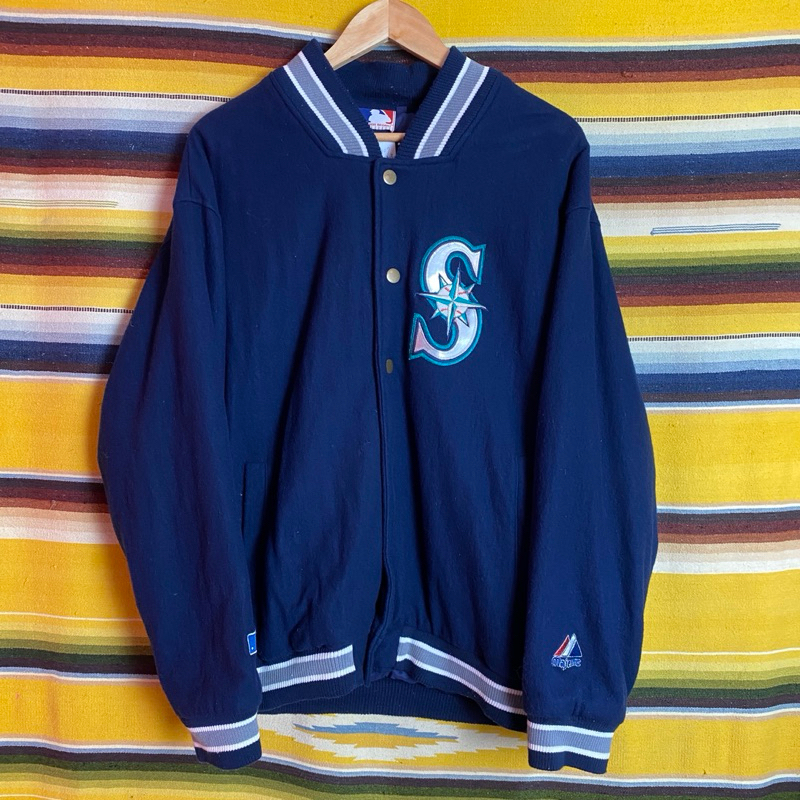 古著•Nuzi_s •香港製MLB西雅圖水手隊拼接刺繡深藍棒球外套 J3120307 球隊外套