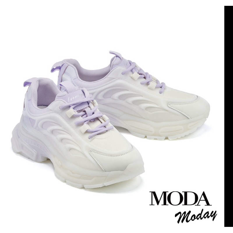 moda miss21 運動風異材質牛皮老爹休閒鞋 紫白 運動鞋37碼 23.5