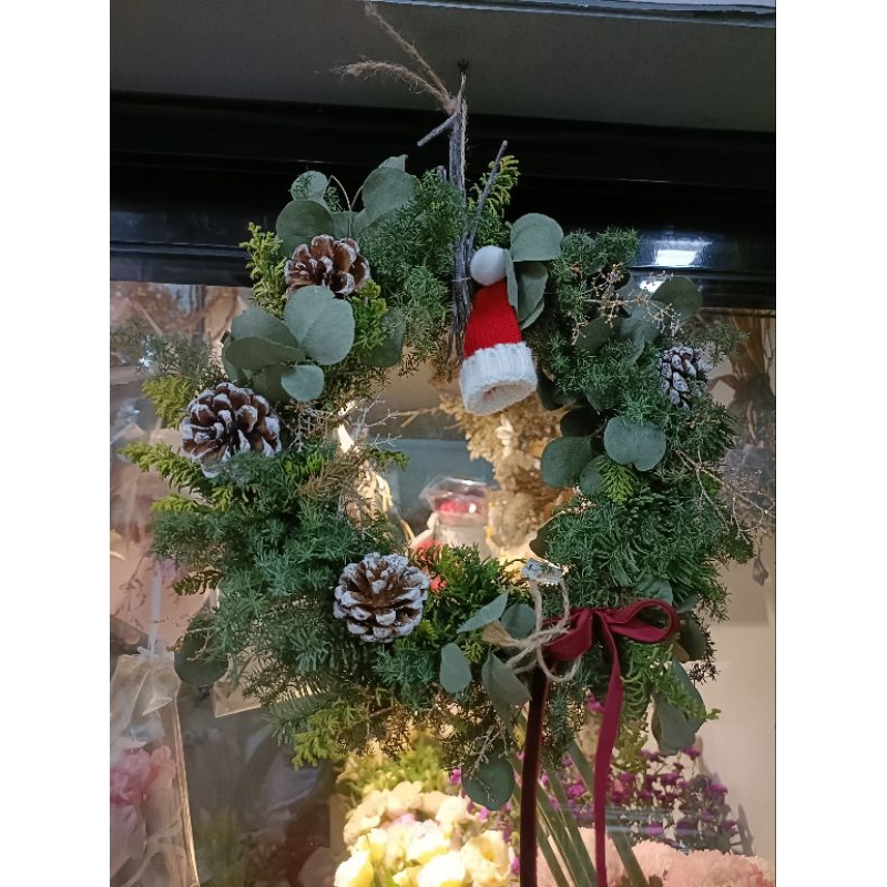 尤加利葉、雪松 聖誕花圈可乾燥