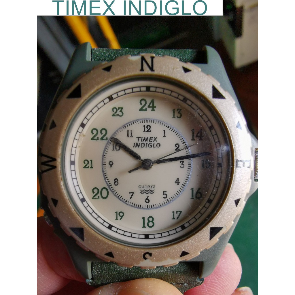 二手TIMEX INDIGLO 超軟防水皮錶帶石英錶 #197