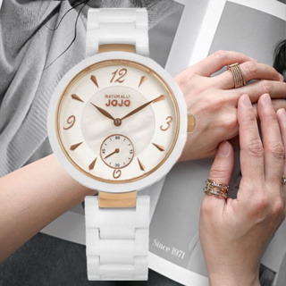 NATURALLY JOJO 珍珠母貝 獨立小秒針 陶瓷手錶 粉37mm(JO96986-81R)