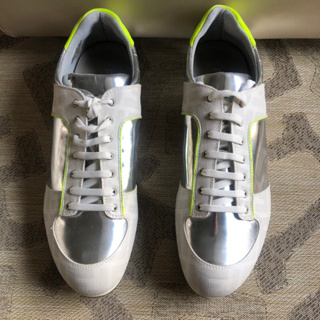 保證正品 Fendi 銀色 白包皮革經典logo 休閒鞋 size US 11