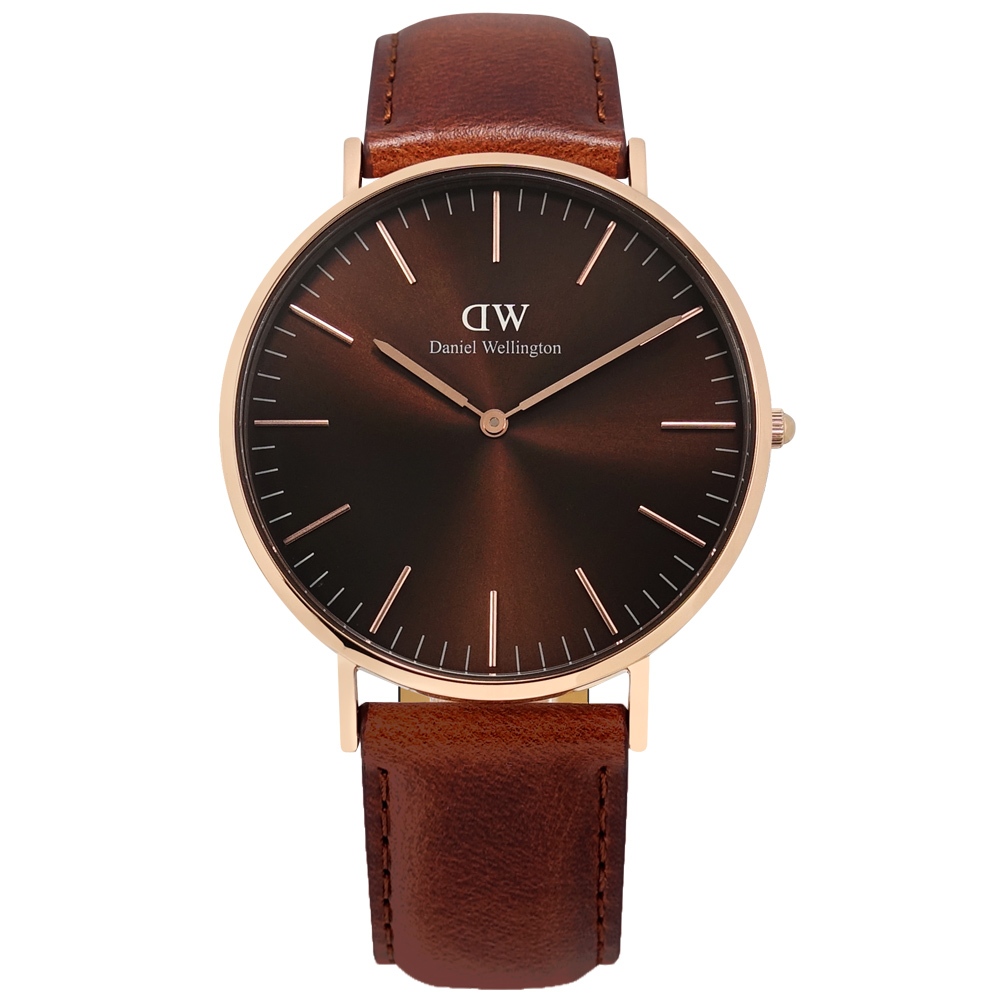 DW Daniel Wellington / DW00100627 / 經典真皮手錶 咖啡x玫瑰金框 40mm