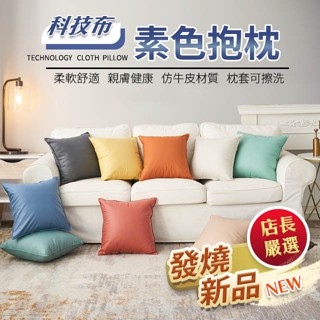 現代簡約 科技布 抱枕 素色 抱枕套 可擦洗 沙發抱枕 仿牛皮 皮抱枕 臺灣出貨