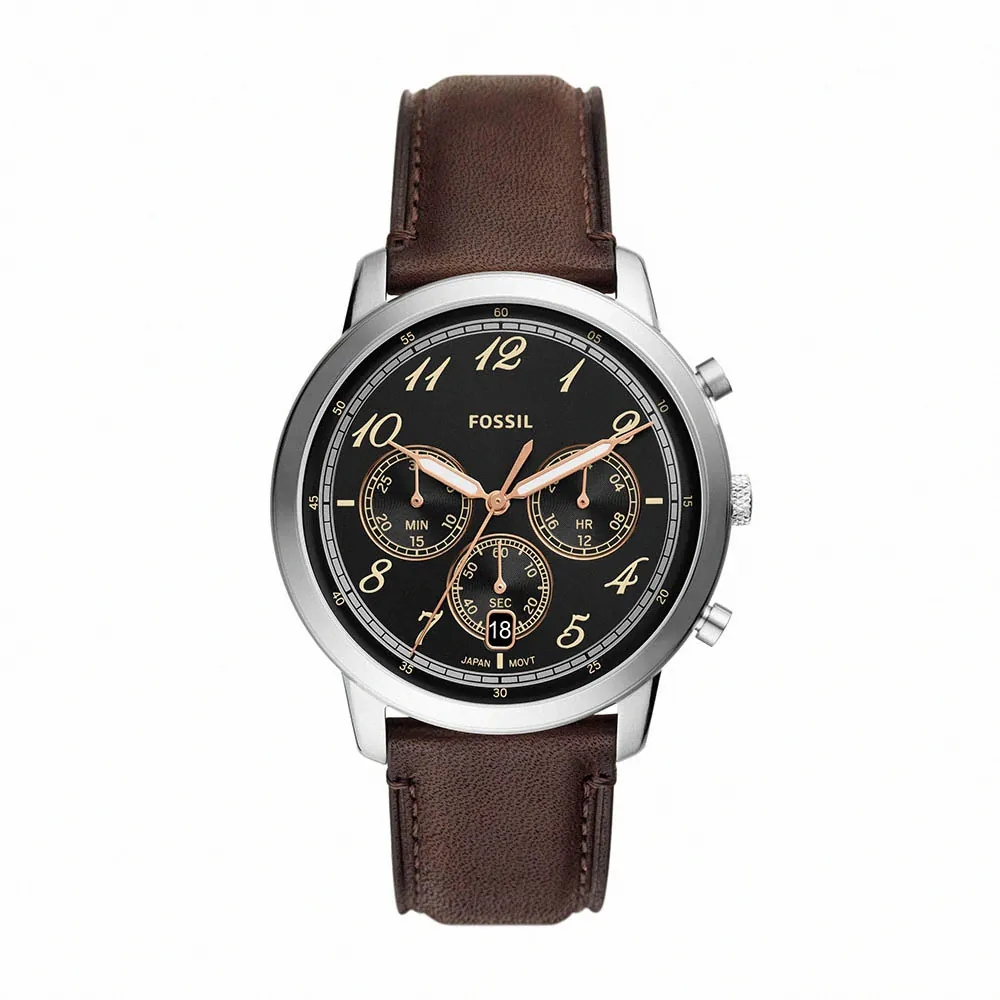 FOSSIL Neutra 新雅仕 暗夜復古三眼腕錶-皮錶帶 44MM 深棕 ( FS6024 )