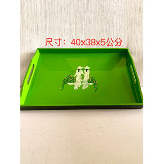 雙耳提把復古貝殼浮雕彩繪大託盤 漆器託盤 長方形託盤 蛋糕託盤 水果盤 收納盤