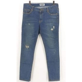 全新 正韓 韓製 東大門品牌 DENIM 深藍 立體壓紋刷色 破損風 腿型修飾 彈力牛仔褲 正韓牛仔長褲 尺碼L1124