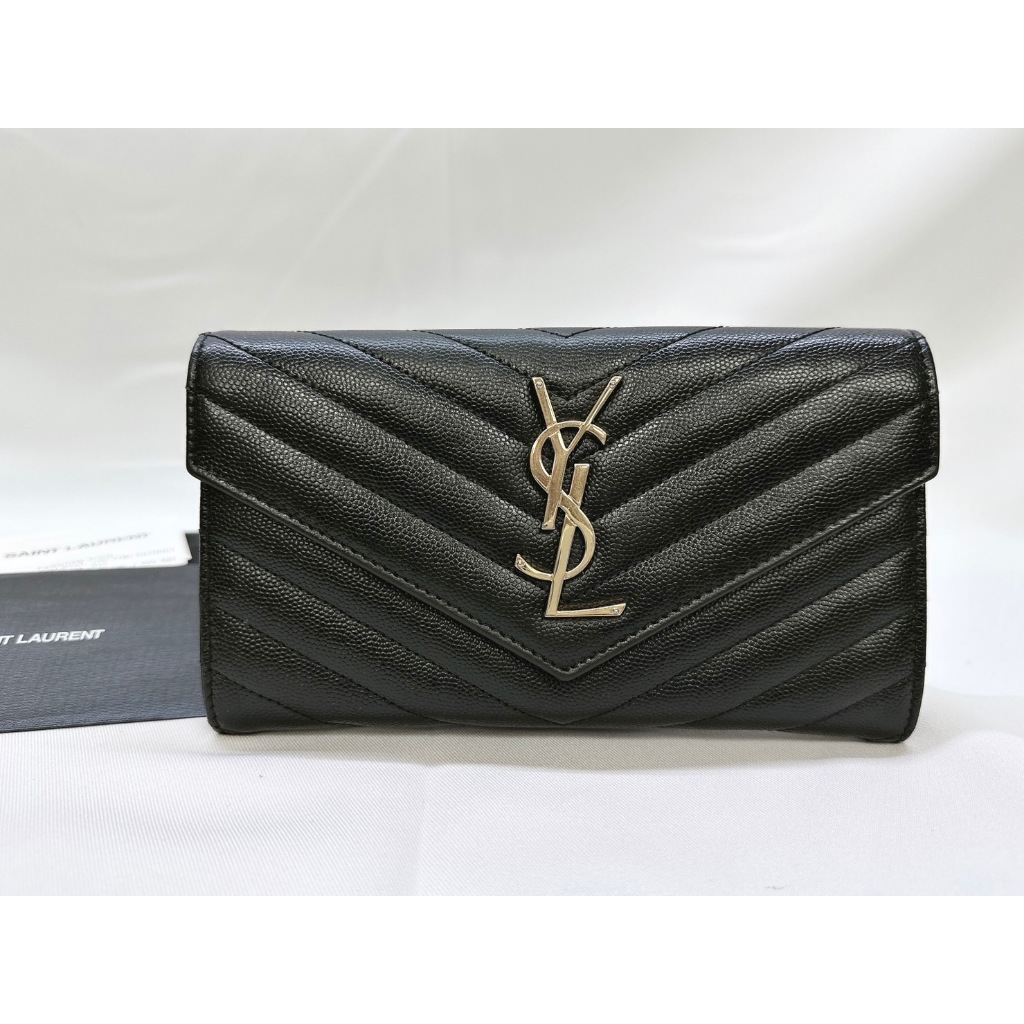 YSL MONOGRAM黑金牛長夾