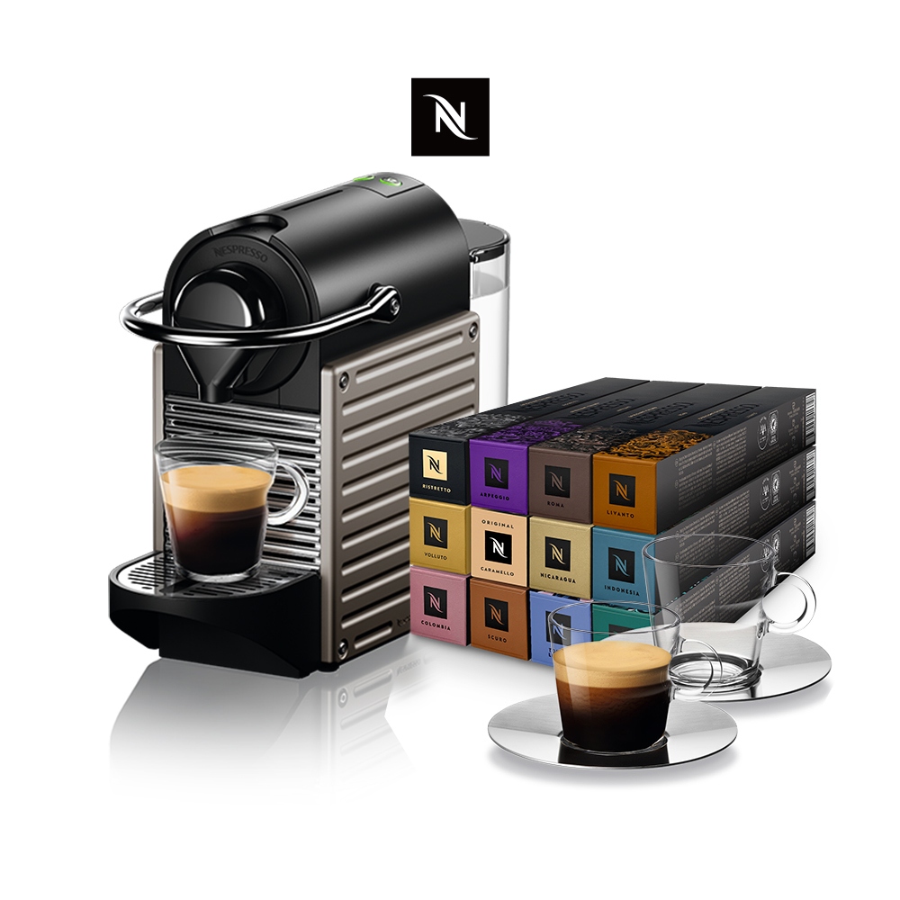【Nespresso】膠囊咖啡機 Pixie(鈦金屬) &amp; 品味經典探索禮盒120顆(贈品牌禮)