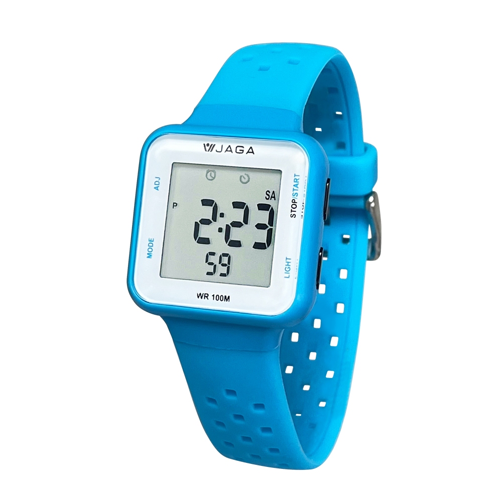 【WANgT】多功能運動電子錶 鬧鈴報時碼錶冷光防水兒童錶男錶女錶 M1215-EE 天青藍
