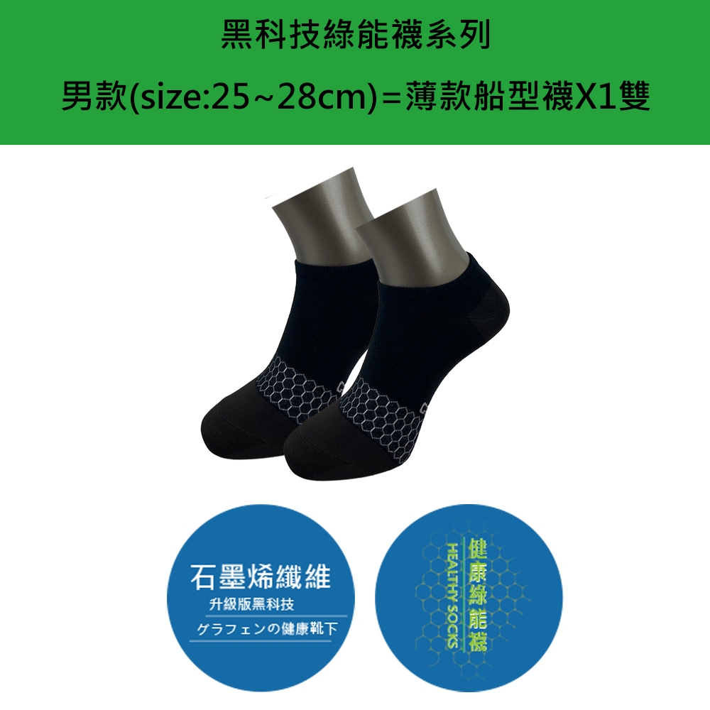 【官方現貨-1雙組】黑科技綠能襪系列男款(薄款船型襪*1雙)(尺寸25-28cm/LD-2750)