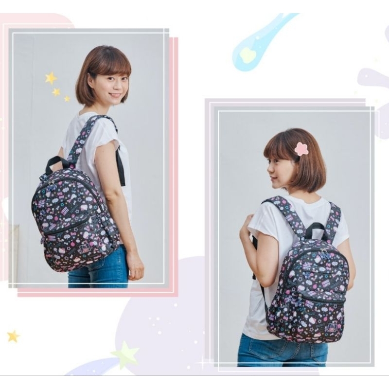 【Hello Kitty】悠遊星空- 台灣製造 後背包-中型後背包 可放A4紙 黑 KT01Q04BK