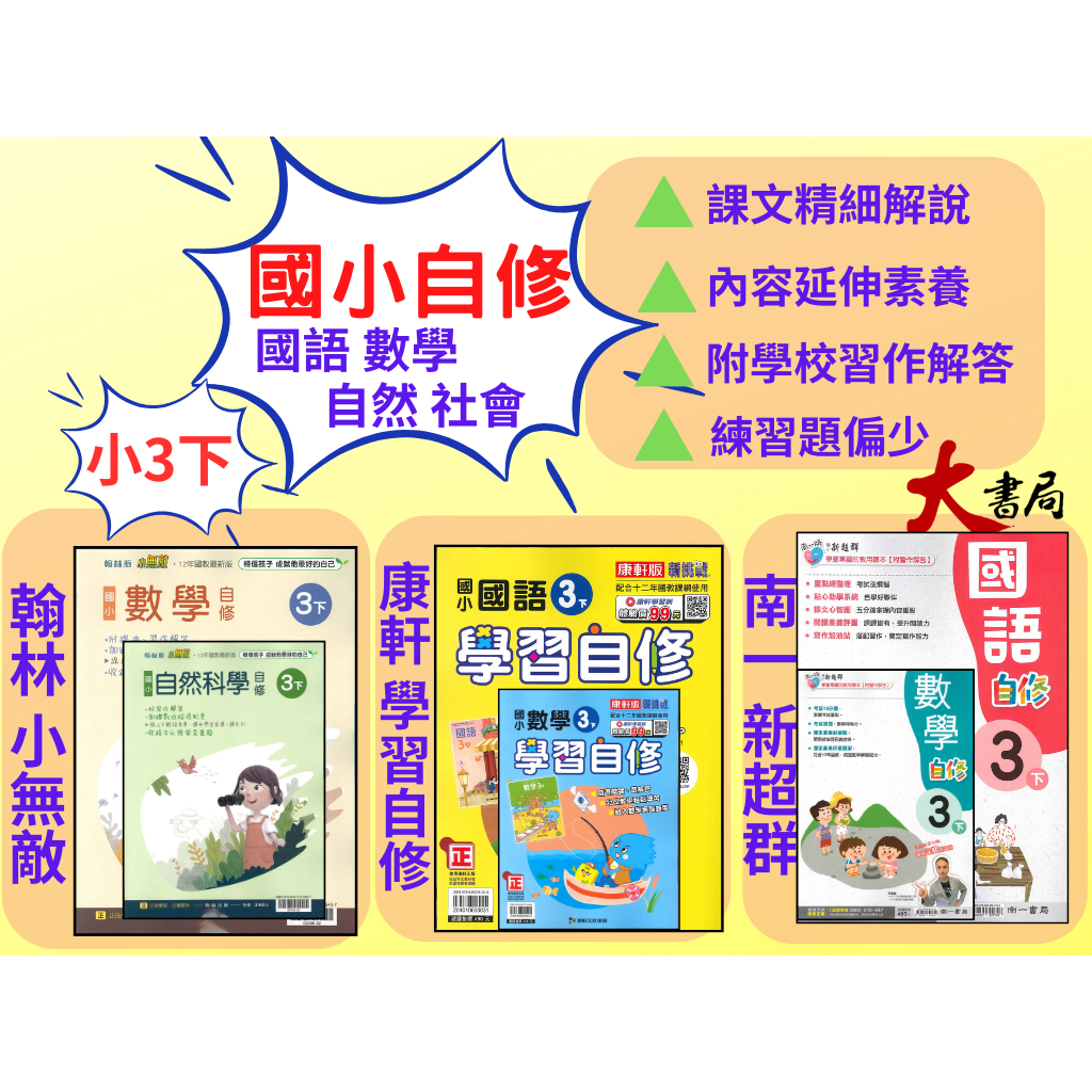 《112下》國小『自修』3下 翰林 南一康軒  國語 數學 自然 社會 3年級 參考書 另附學校習作解答(小三)●大書局 快速出貨 網路書店