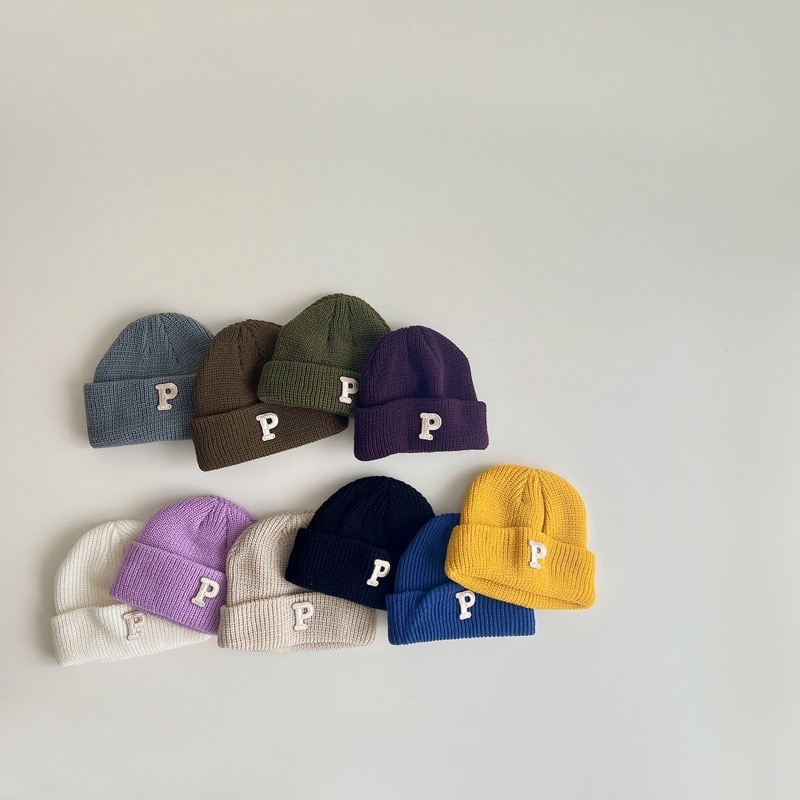 多色P字毛線帽