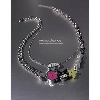 韓國🇰🇷ins卡通酷洛米卡比馬利歐星星大耳狗雙鍊拼接反光珍珠造型項鍊 配件 潮流時尚 超百搭 飾品 連線款