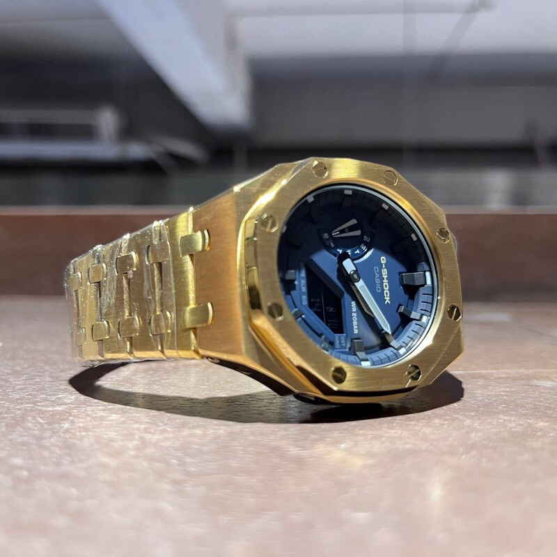 【BLJ】金色框 不鏽鋼錶帶 CASIO GA-2100/2110專用 農家橡樹卡西歐【10倍蝦幣】