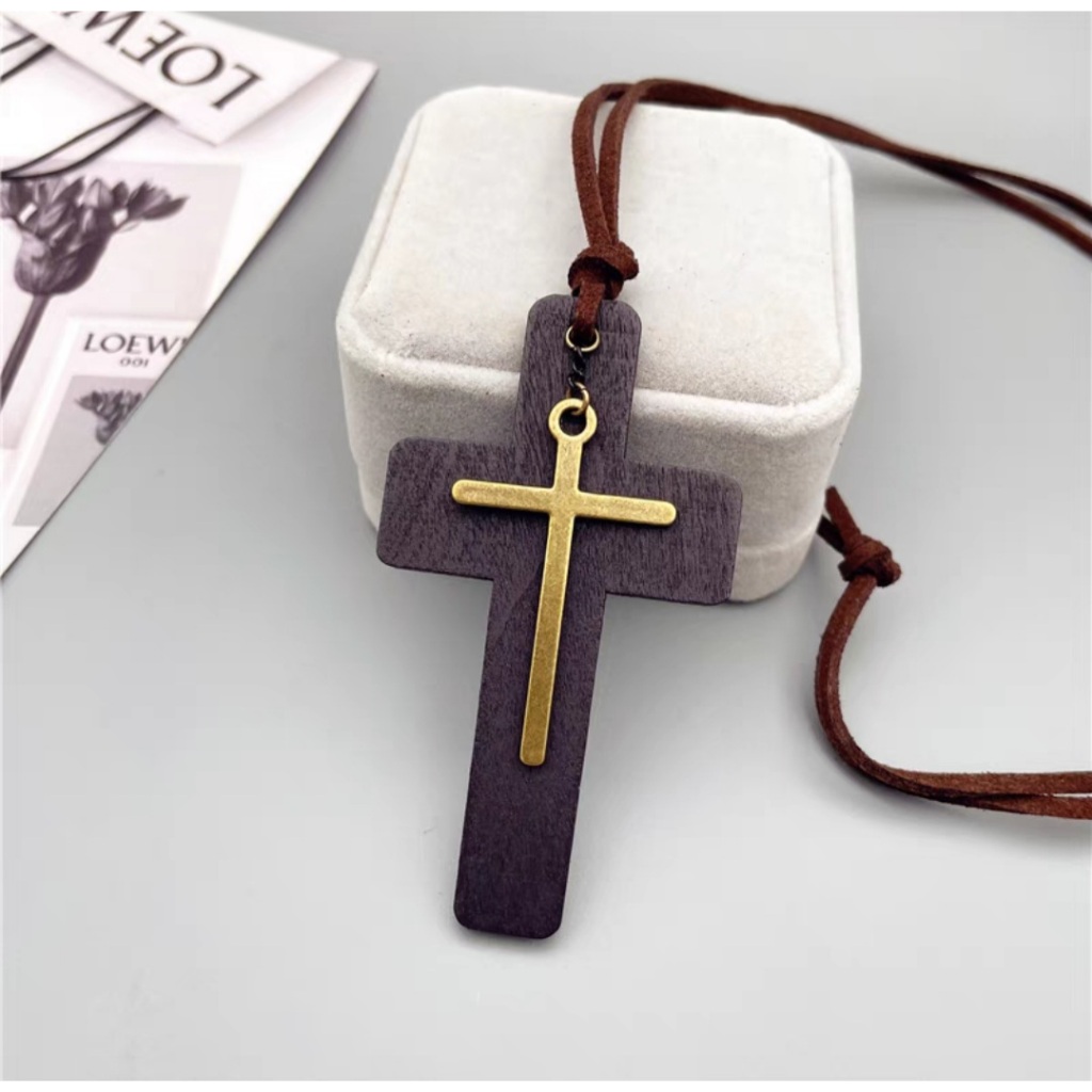 [芥典光]福音商品復古木質金屬雙層十字架掛飾  車上或毛衣配搭款