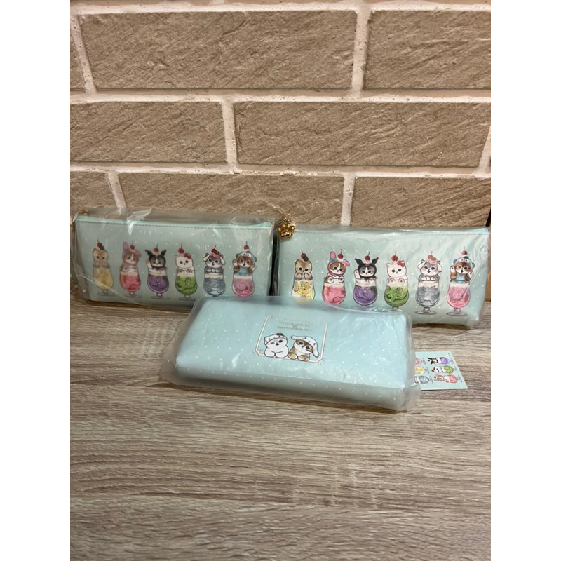 Sanrio&amp;mofusand貓福珊迪聯名粉紫筆袋 化妝包