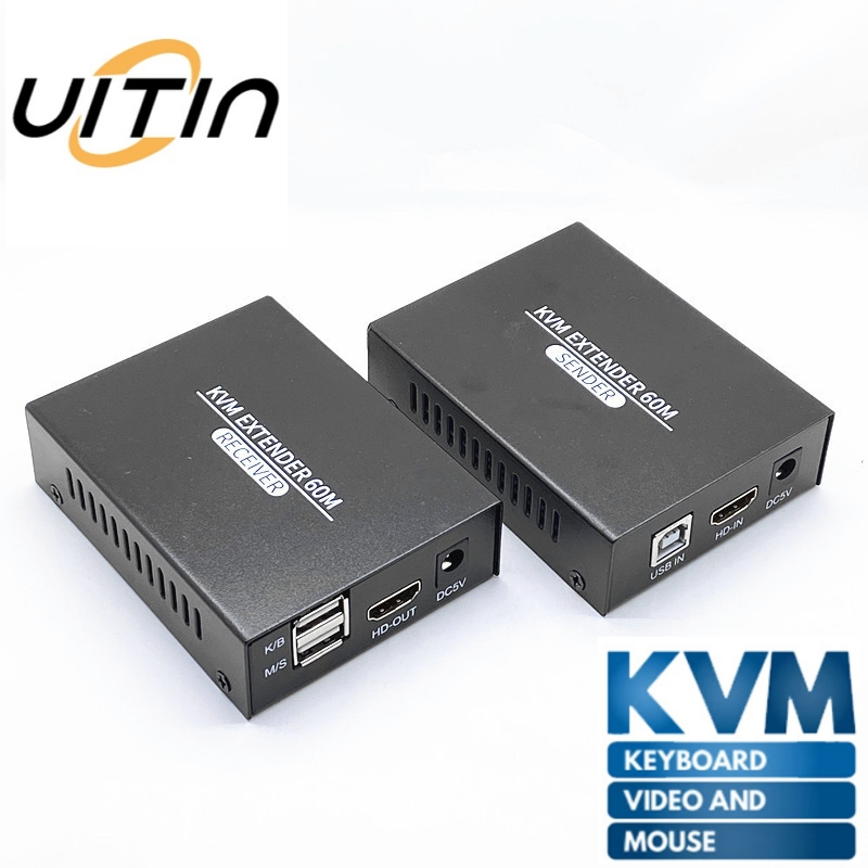 HDMI 60米 KVM 延長器 支援鍵盤滑鼠擴充傳輸附USB 透過 RJ45 Cat5/6 高清音視頻信號放大傳輸器