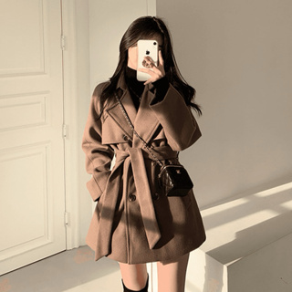 Hauin_shop🥀韓國法式氣質風衣款式呢子大衣外套