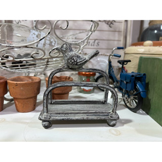 鄉村風zakka 仿舊刷白小鳥鑄鐵名片架置物架