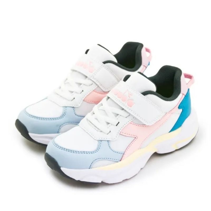 【DIADORA】童鞋19-23CM輕量透氣 止滑耐磨 白粉藍DA11095&lt;99&gt;女童鞋運動鞋-超寬楦-慢跑 童鞋