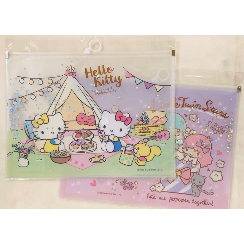 三麗鷗Hello Kitty 凱蒂貓/雙子星 流星A4夾鏈文件袋