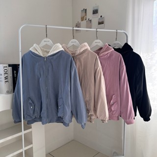 雙面穿*杏現貨秒出♥️售完不再【JinG】厚磅*超柔軟毛毛連帽外套♥️加絨加厚毛茸茸兩側口袋澎澎袖寬鬆保暖防寒夾克