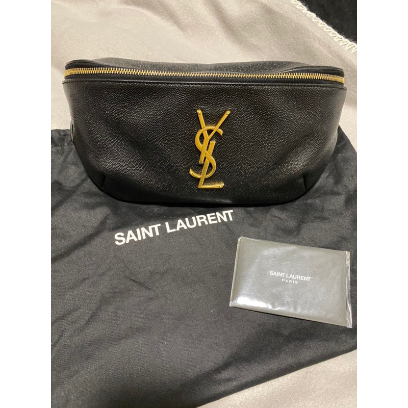 SAINT LAURENT 聖羅蘭 YSL 經典款 魚子醬牛皮 腰包 胸口包 黑色 金釦