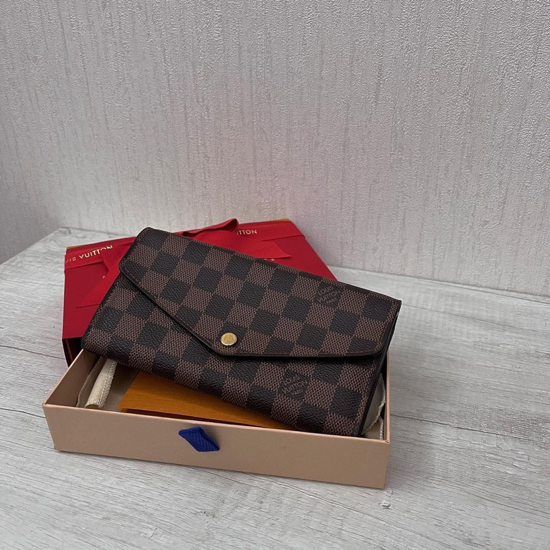 Lv Louis Vuitton 帆布皮革襯裡 信封長夾(皮革棕色)