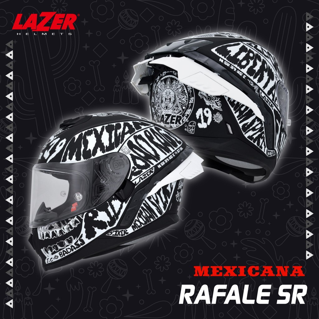 【送MOTO A2S藍芽耳機】 LAZER Rafale SR 墨西哥骷髏 消光黑白 全罩式 安全帽 預留耳機槽 內墨鏡