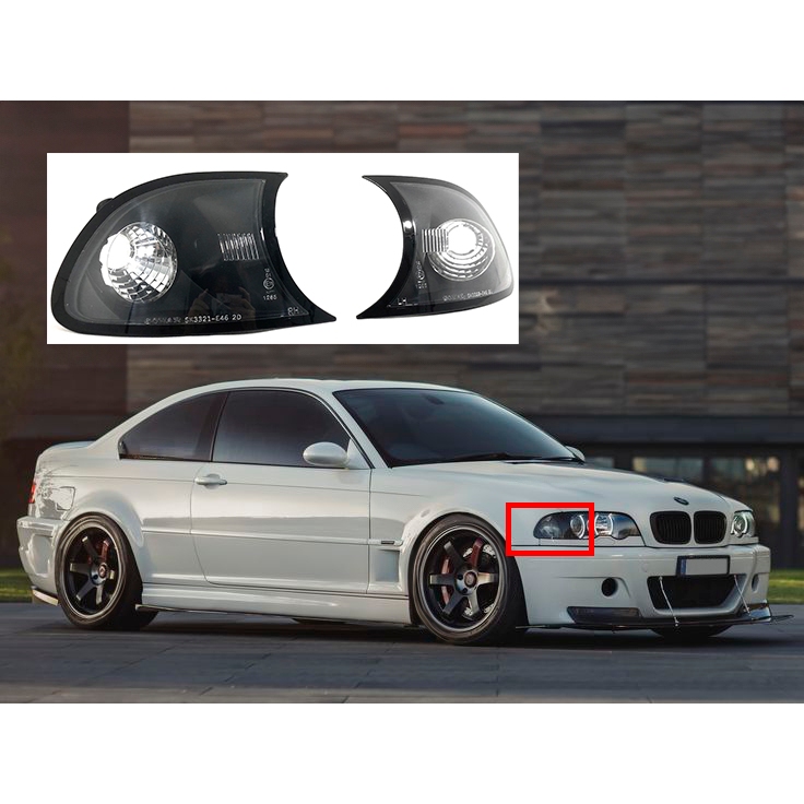 &lt;台灣之光&gt;全新 寶馬 BMW E46 01 02年改款後2門2D雙門黑底角燈組 方向燈 台灣製