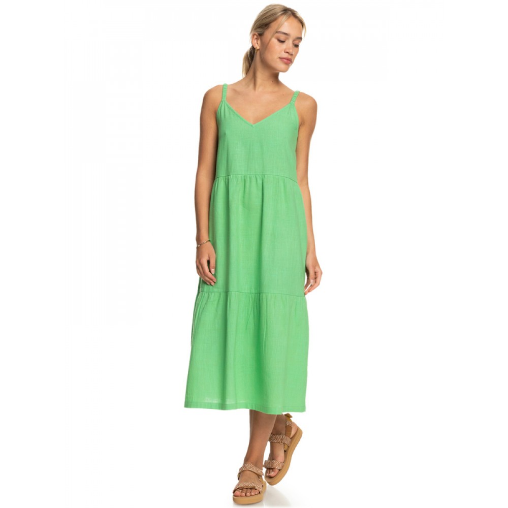 ROXY - WAITING LINE 女款 細肩帶無袖連身長裙洋裝 綠色