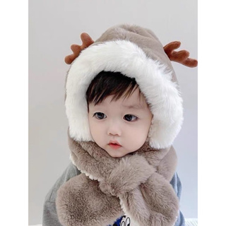 寶寶帽子秋冬季兒童圍巾一體加绒超萌可愛護耳帽