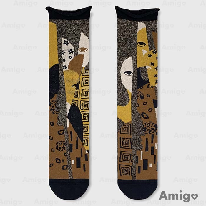 阿米購 日本製 2nd palette 韓國設計 日本製 個性 金蔥 不對稱 中筒襪 棉襪 襪子 金達那厄