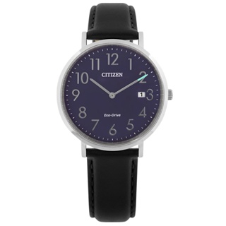 CITIZEN / 光動能 數字刻度 日期 真皮手錶 藍x銀框x黑 / AU1081-01L / 38mm