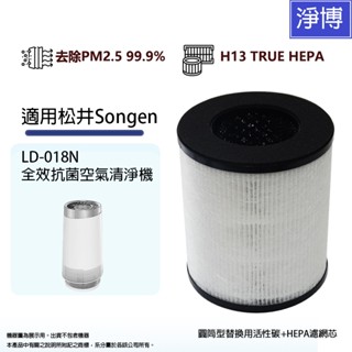 適用Songen 松井 LD-018N全效抗菌空氣清淨機高效2合1活性碳+HEPA空氣濾網濾芯