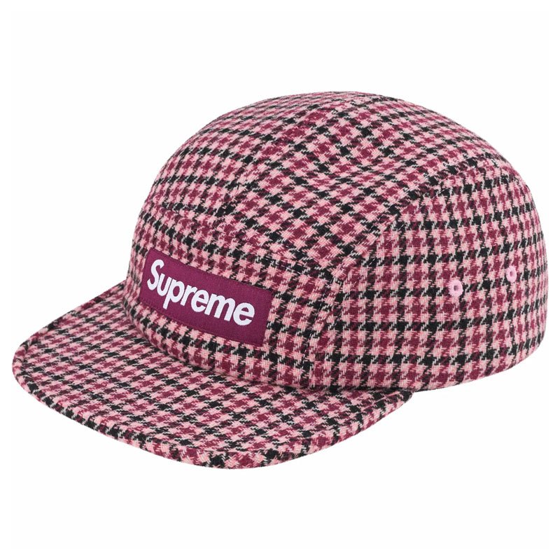 SUPREME FW23 HOUNDSTOOTH WOOL CAMP CAP 五分割帽 (粉黑色) 化學原宿