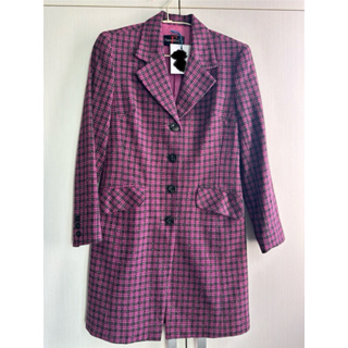 FRANCO & Co.紫色經典格紋毛料長外套 女西裝外套 大衣