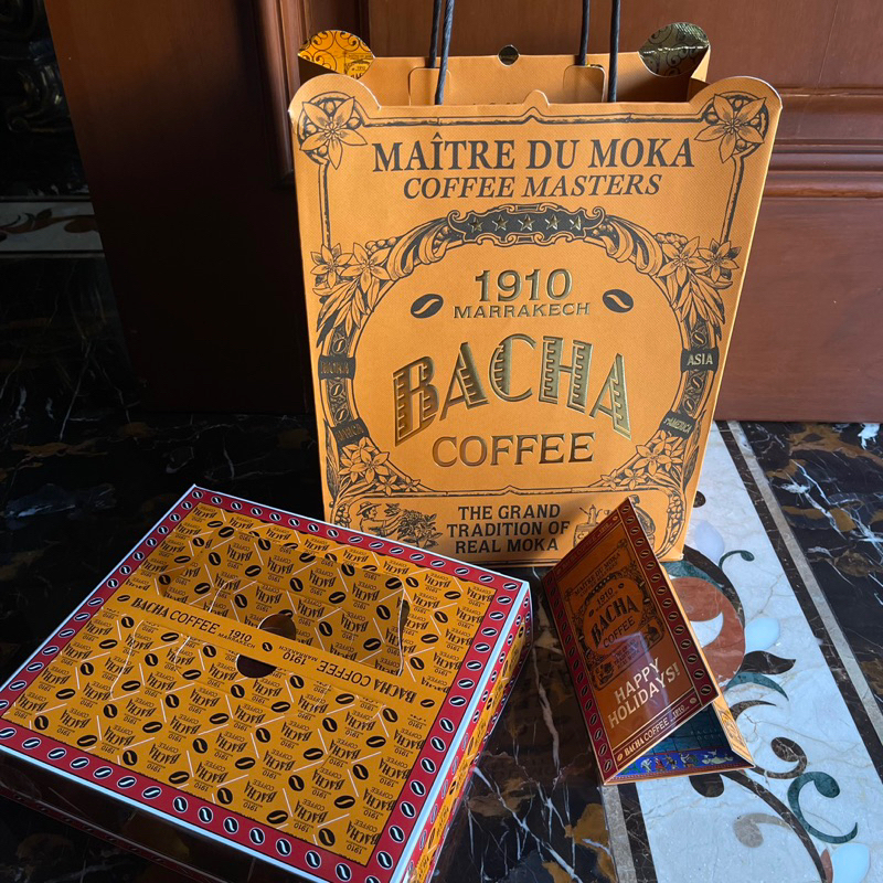 新加坡 Bacha Coffee 咖啡原裝大紙袋 (可放兩盒大盒咖啡豆)+精緻地圖